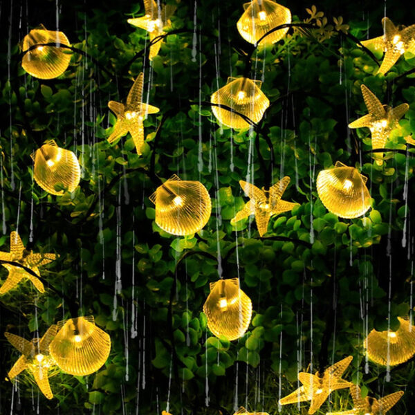 Solar Starfish Shell String Lights Ocean Theme 12m-100LED 7m-50LED 6.5m-30LED Outdoor Waterproof Garland Lights Christmas Party Wedding Holiday Garden