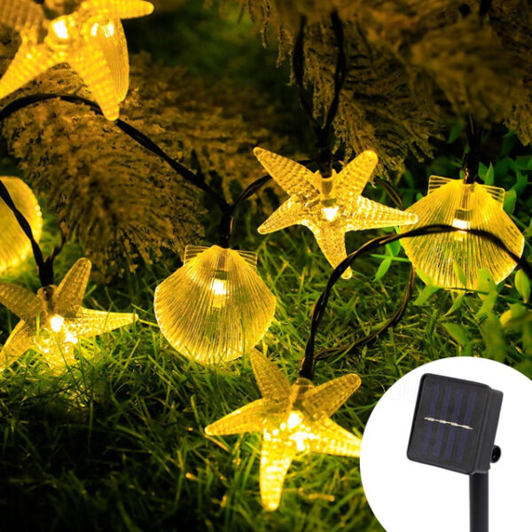 Solar Starfish Shell String Lights Ocean Theme 12m-100LED 7m-50LED 6.5m-30LED Outdoor Waterproof Garland Lights Christmas Party Wedding Holiday Garden