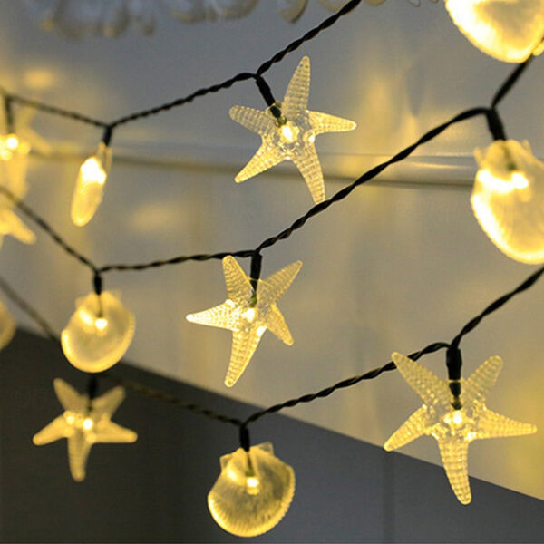 Solar Starfish Shell String Lights Ocean Theme 12m-100LED 7m-50LED 6.5m-30LED Outdoor Waterproof Garland Lights Christmas Party Wedding Holiday Garden