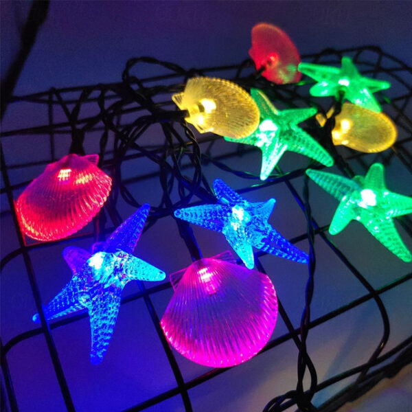 Solar Starfish Shell String Lights Ocean Theme 12m-100LED 7m-50LED 6.5m-30LED Outdoor Waterproof Garland Lights Christmas Party Wedding Holiday Garden