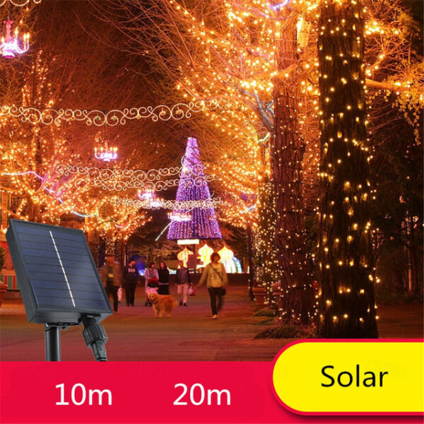 Solar String Fairy Lights Outdoor Christmas Decorations Solar and Plug in 20m 10m with Remote Control Garland Large Panel Fast Charge Christmas Garden