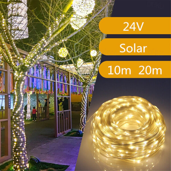 Solar String Fairy Lights Outdoor Christmas Decorations Solar and Plug in 20m 10m with Remote Control Garland Large Panel Fast Charge Christmas Garden