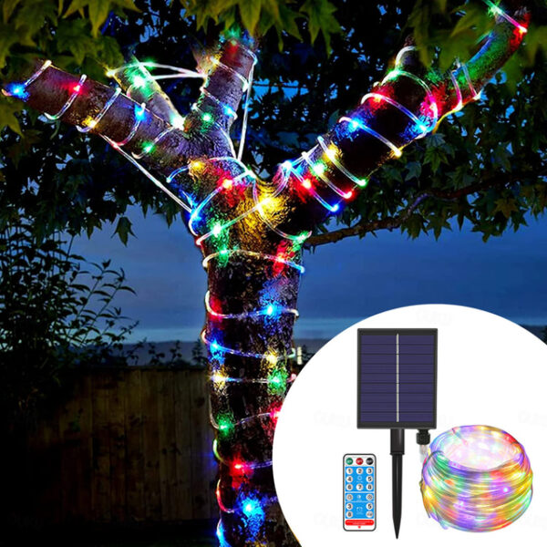 Solar String Fairy Lights Outdoor Christmas Decorations Solar and Plug in 20m 10m with Remote Control Garland Large Panel Fast Charge Christmas Garden