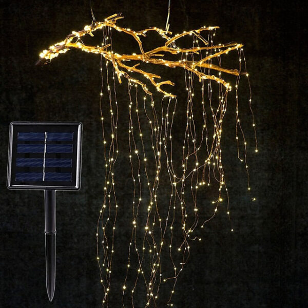 Solar String Lights Outdoor 10 Strands 2M 200LEDs Waterproof Twinkle Starry Fairy Branch Copper Waterfall Light for Garden Fence Tree Flexible Yard Ga