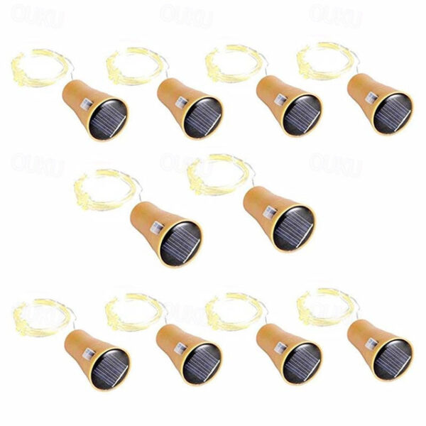 Solar Wine Bottle String Lights Outdoor Wedding Decoration 2m 20LED Fairy Lights with Cork Waterproof Christmas Light Copper Garland Patio Garden Stri