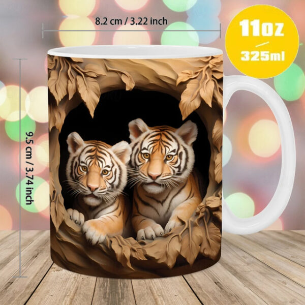 Tiger Coffee Cup 3D illusion Coffee Mugs, Animal Gift Cup Travel Mug Funny Drinking Cup Desk Decor,11.2oz Ceramic Mug Tea Mug, Birthday Christmas Gift