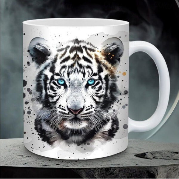 Tiger Coffee Cup 3D illusion Coffee Mugs, Animal Gift Cup Travel Mug Funny Drinking Cup Desk Decor,11.2oz Ceramic Mug Tea Mug, Birthday Christmas Gift