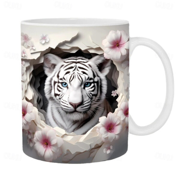 Tiger Coffee Cup 3D illusion Coffee Mugs, Animal Gift Cup Travel Mug Funny Drinking Cup Desk Decor,11.2oz Ceramic Mug Tea Mug, Birthday Christmas Gift