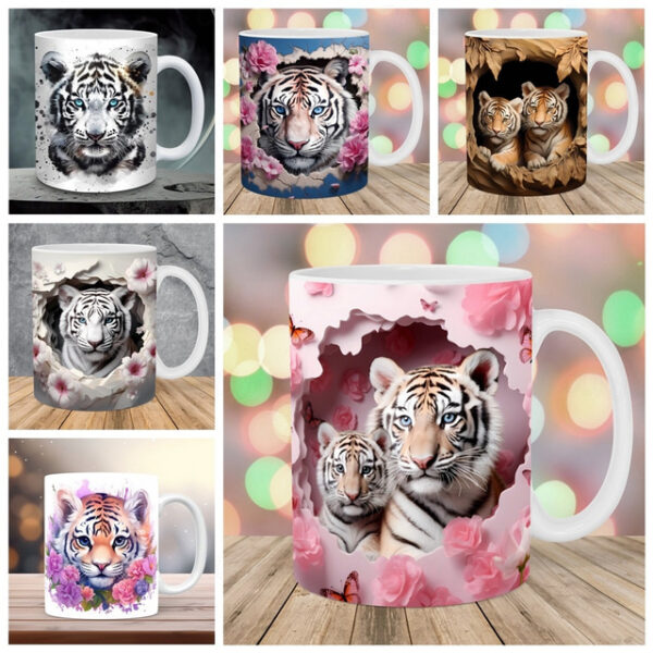 Tiger Coffee Cup 3D illusion Coffee Mugs, Animal Gift Cup Travel Mug Funny Drinking Cup Desk Decor,11.2oz Ceramic Mug Tea Mug, Birthday Christmas Gift