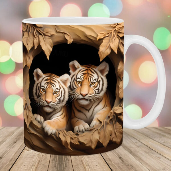 Tiger Coffee Cup 3D illusion Coffee Mugs, Animal Gift Cup Travel Mug Funny Drinking Cup Desk Decor,11.2oz Ceramic Mug Tea Mug, Birthday Christmas Gift