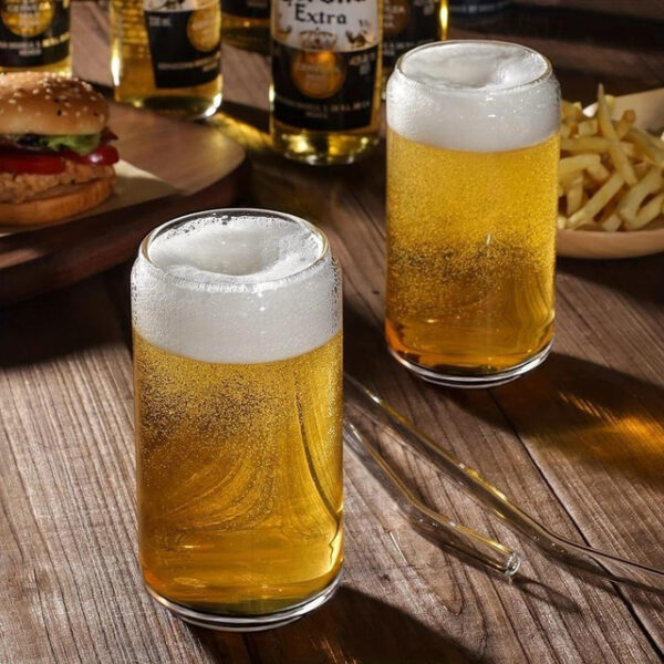 Transparent Can Glass Cups With Bamboo Lids Large Thick Drinking Glasses Set Can Shaped Beer Glasses Dishwasher Safe For Cold Drink Juice Coffee Cockt