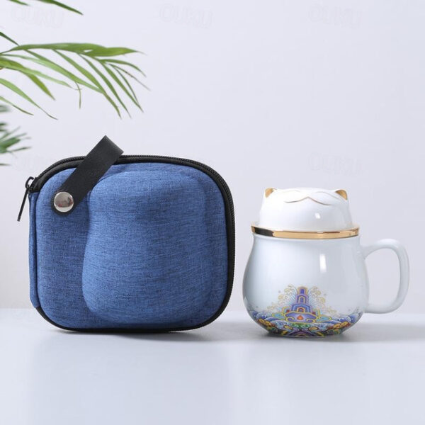 Travel Tea Set Ceramic Portable Lucky Cat Tea Mug - Perfect for Travel, Office, or as a Gift! 2025 - US $29.99