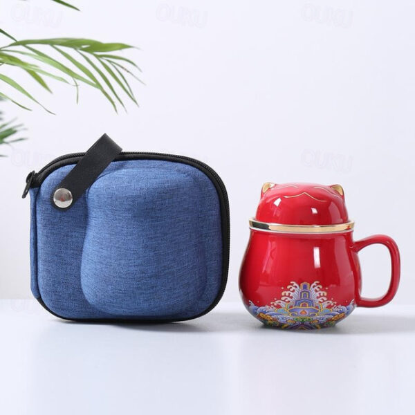 Travel Tea Set Ceramic Portable Lucky Cat Tea Mug - Perfect for Travel, Office, or as a Gift! 2025 - US $29.99