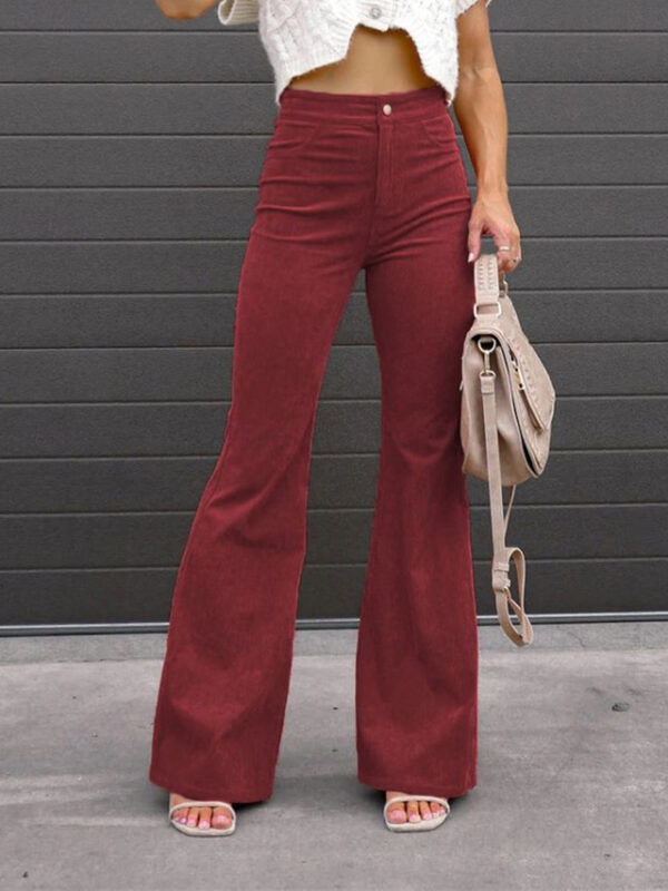 Women‘s Bell Corduroy Flare Pants Bottom Trousers Full Length Pocket High Waist Fashion Streetwear Xmas Wine Black S M Winter Autumn Fall 2025 - US $2