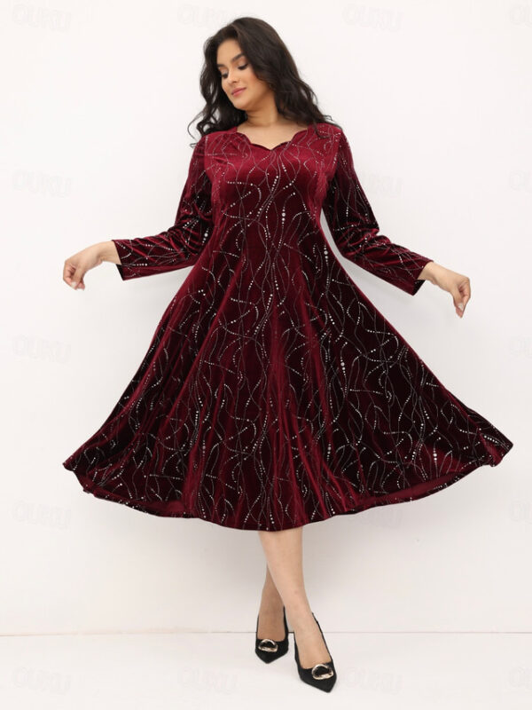 Women‘s Plus Size Curve Elegant Velvet Dress Party Dress A Line Dress Gradient Long Dress Maxi Dress Long Sleeve Print V Neck Party Dress Wedding Gues