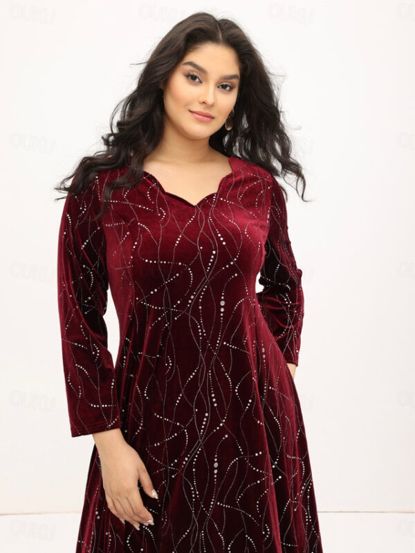 Women‘s Plus Size Curve Elegant Velvet Dress Party Dress A Line Dress Gradient Long Dress Maxi Dress Long Sleeve Print V Neck Party Dress Wedding Gues