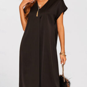 Women's Black Dress Midi Dress Pocket Elegant V Neck Sleeveless Black Color 2025 - US $36.99