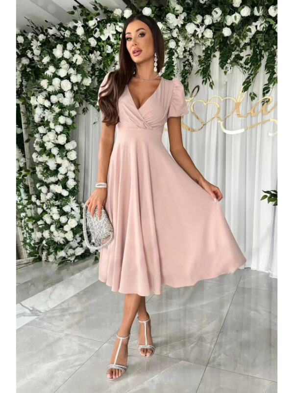 Women's Black Dress Midi Dress Ruffle Hem Party Elegant V Neck Short Sleeve Puff Sleeve Black Pink Red Color 2025 - US $28.99