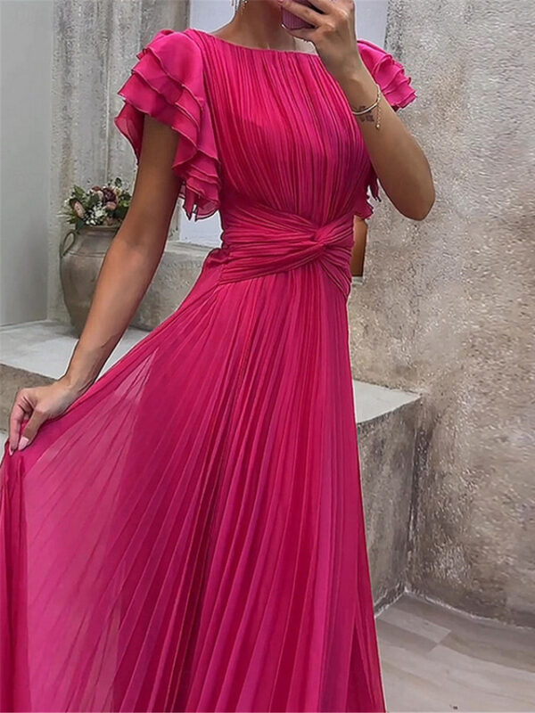 Women's Black Dress Prom Dress Party Dress Ruffle Knot Front Crew Neck Short Sleeve Winter Dress Wedding Guest Pink Blue Spring Fall 2025 - US $44.99