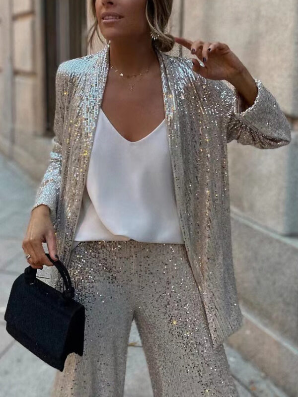 Women's Blazer Formal Sequin Plain Comfortable Fashion Loose Fit Outerwear Long Sleeve Spring Black S 2025 - US $42.99