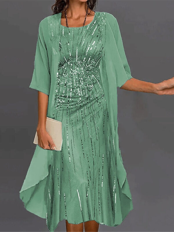 Women's Dress Set Chiffon Dress Formal Geometric Print Long Dress Maxi Dress Half Sleeve Crew Neck Party Wedding Guest Pink Blue Green Summer Fall Reg