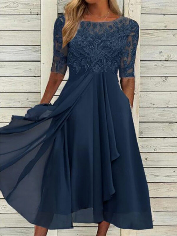 Women's Lace Dress Midi Dress Chiffon Patchwork Pocket Wedding Party Elegant Formal Crew Neck Half Sleeve Blue Purple Green Color 2025 - US $41.99