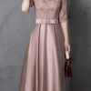 Women's Lace Dress Party Dress Cocktail Dress Lace Patchwork Crew Neck Half Sleeve Midi Dress Wedding Guest Birthday Blue Brown Spring Fall 2025 - US