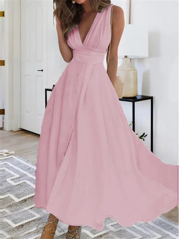 Women's Maxi Dress Elegant White V-Neck Sleeveless Cinched Waist A-Line Formal Evening Wedding Prom Spring Summer Full Size Flattering Fit Clothing Ap