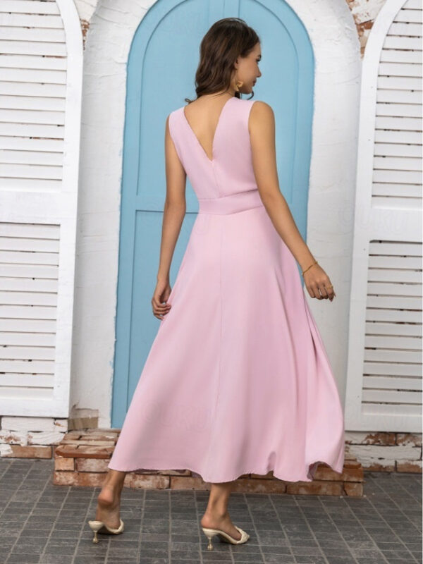 Women's Maxi Dress Elegant White V-Neck Sleeveless Cinched Waist A-Line Formal Evening Wedding Prom Spring Summer Full Size Flattering Fit Clothing Ap