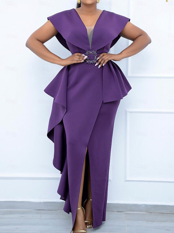 Women's Plus Size Curve Party Dress Solid Color V Neck Short Sleeve Spring Summer Prom Dress Maxi long Dress Party Dress 2025 - US $69.99