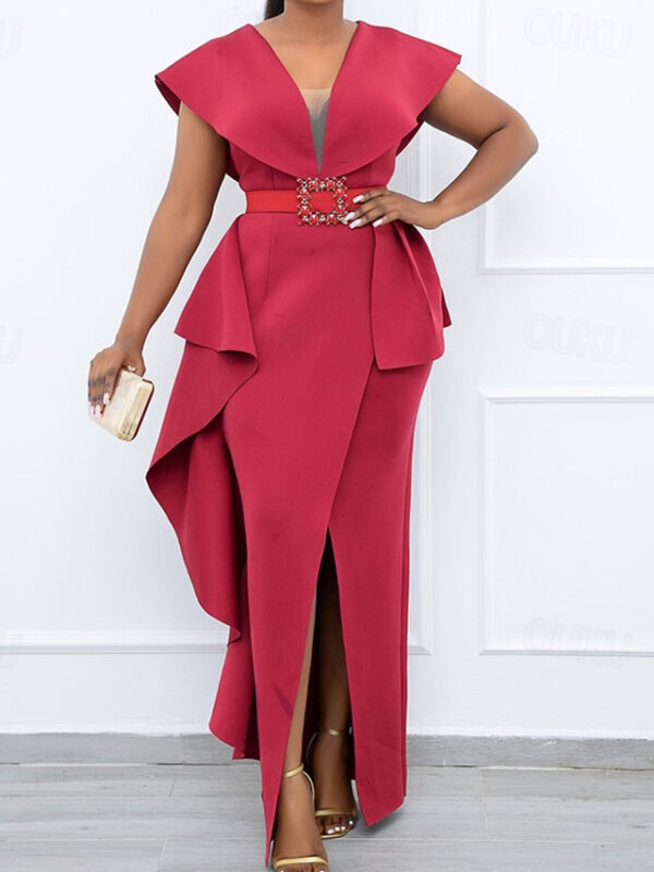 Women's Plus Size Curve Party Dress Solid Color V Neck Short Sleeve Spring Summer Prom Dress Maxi long Dress Party Dress 2025 - US $69.99