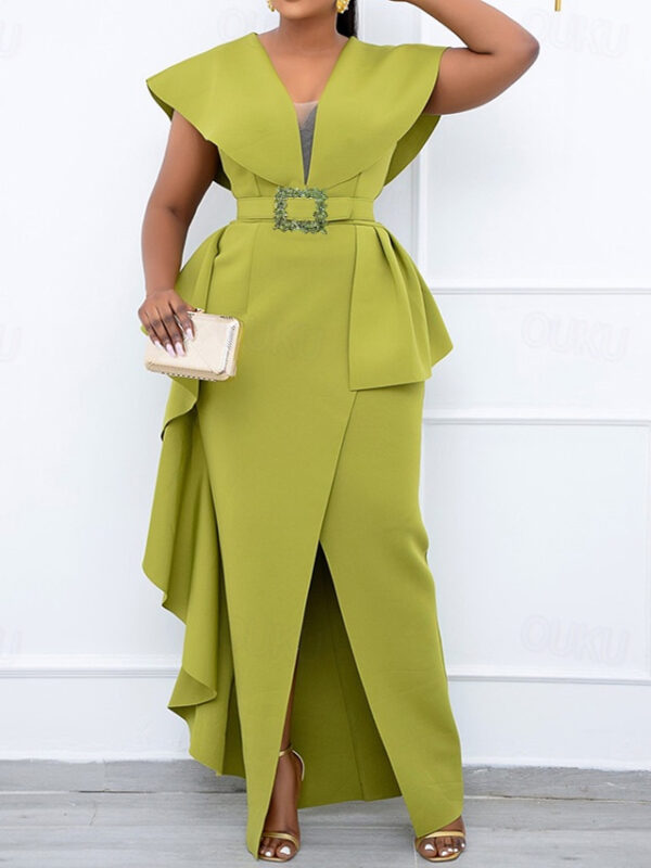Women's Plus Size Curve Party Dress Solid Color V Neck Short Sleeve Spring Summer Prom Dress Maxi long Dress Party Dress 2025 - US $69.99