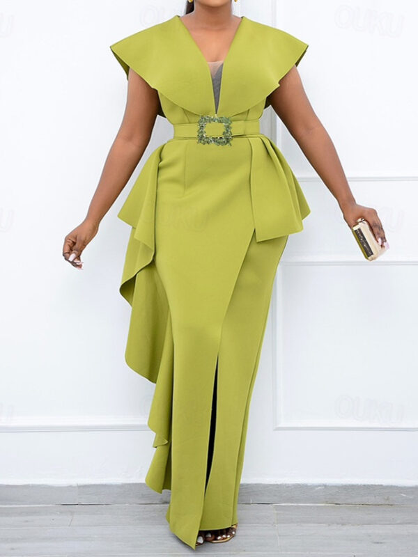 Women's Plus Size Curve Party Dress Solid Color V Neck Short Sleeve Spring Summer Prom Dress Maxi long Dress Party Dress 2025 - US $69.99