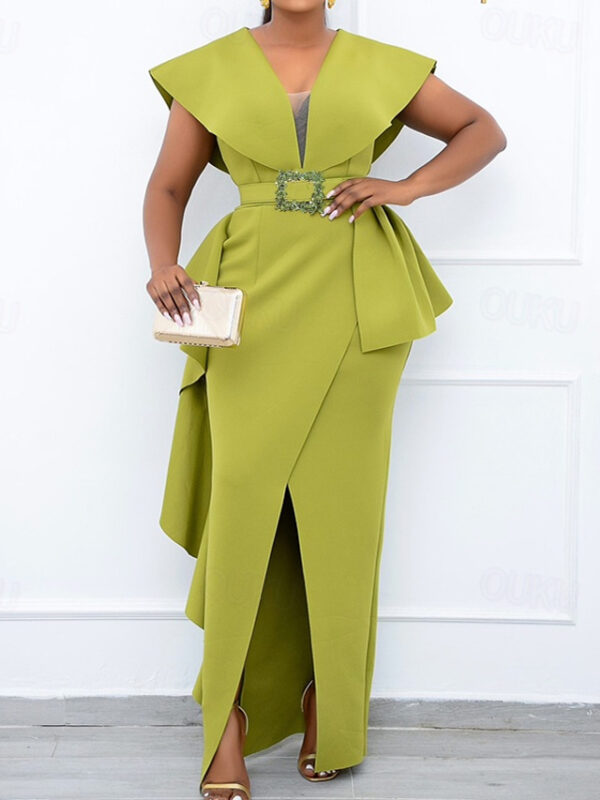 Women's Plus Size Curve Party Dress Solid Color V Neck Short Sleeve Spring Summer Prom Dress Maxi long Dress Party Dress 2025 - US $69.99