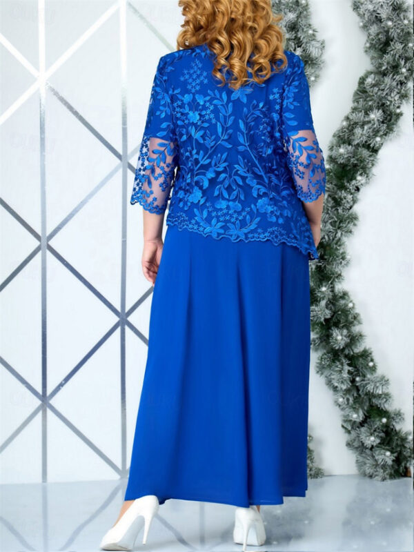 Women's Plus Size Curve Party Dress Winter Dress Lace Dress Solid Color Long Dress Maxi Dress 3/4 Length Sleeve Lace Ruched Crew Neck Elegant Party Pi