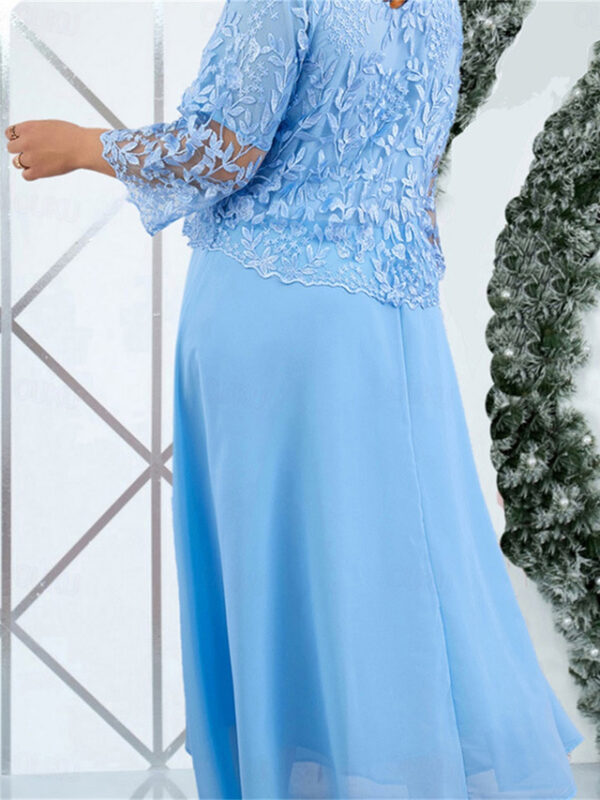 Women's Plus Size Curve Party Dress Winter Dress Lace Dress Solid Color Long Dress Maxi Dress 3/4 Length Sleeve Lace Ruched Crew Neck Elegant Party Pi