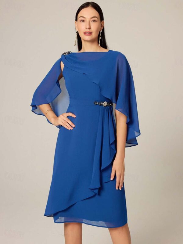 Women's Plus Size Wedding Guest Cocktail Dress Set Chiffon Ruffle Boat Neck Sleeveless Midi Dress Party Elegant Royal Blue Summer 2025 - US $46.99