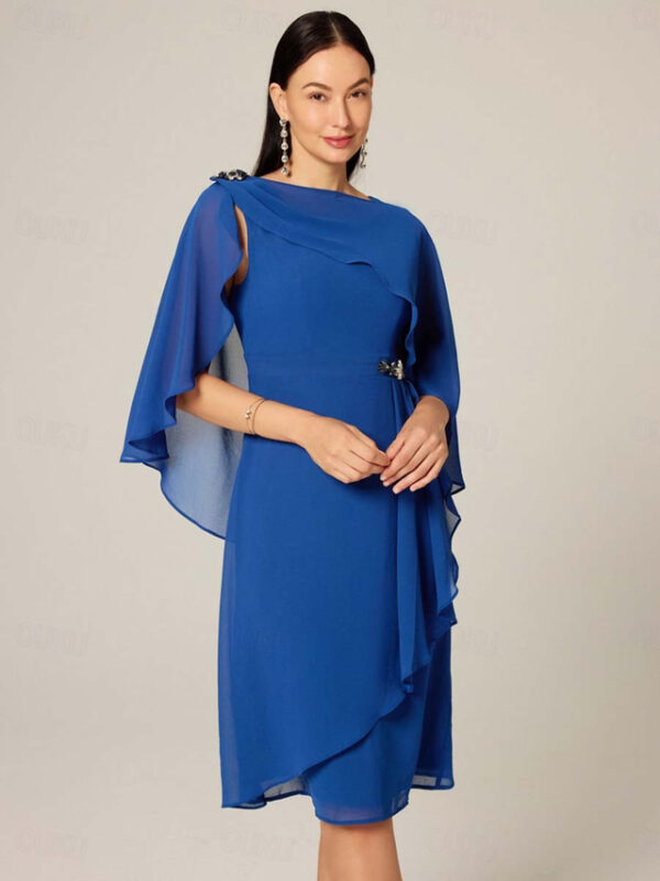 Women's Plus Size Wedding Guest Cocktail Dress Set Chiffon Ruffle Boat Neck Sleeveless Midi Dress Party Elegant Royal Blue Summer 2025 - US $46.99