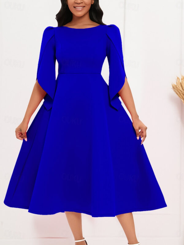 Women's Prom Dress Party Dress Sheath Dress Ruched Patchwork Crew Neck Half Sleeve Midi Dress Special Occasion Evening Party Royal Blue Purple Fall Wi