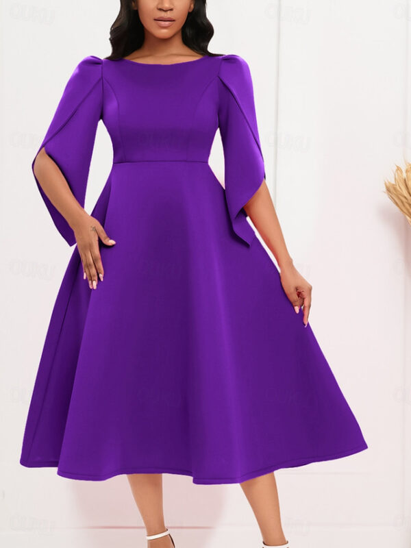 Women's Prom Dress Party Dress Sheath Dress Ruched Patchwork Crew Neck Half Sleeve Midi Dress Special Occasion Evening Party Royal Blue Purple Fall Wi