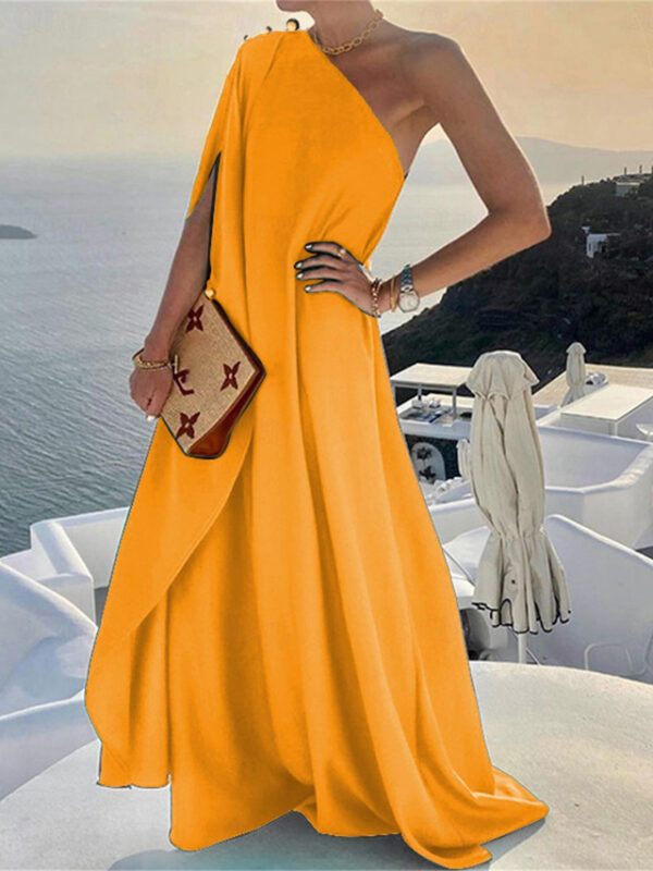 Women's Prom Dress Party Dress Wedding Guest Dress Patchwork One Shoulder 3/4 Length Sleeve Floral Wedding Guest Special Occasion Elegant Black Yellow