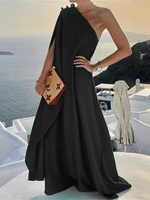 Women's Prom Dress Party Dress Wedding Guest Dress Patchwork One Shoulder 3/4 Length Sleeve Floral Wedding Guest Special Occasion Elegant Black Yellow