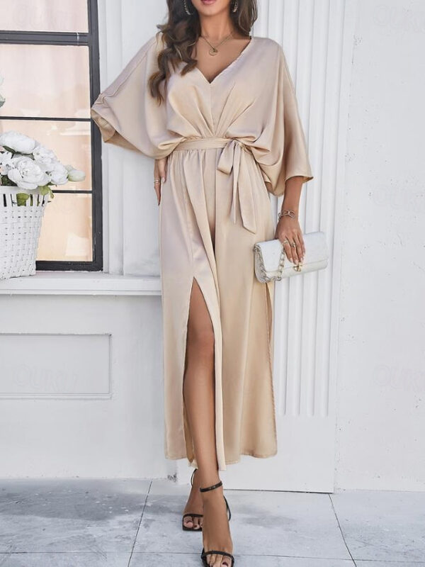 Women's Tiered Dress Maxi Dress Split Thigh Party Formal V Neck 3/4 Length Sleeve Batwing Sleeve Black Wine Green Color 2025 - US $42.99