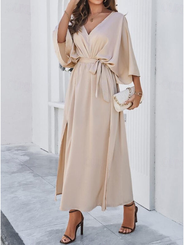 Women's Tiered Dress Maxi Dress Split Thigh Party Formal V Neck 3/4 Length Sleeve Batwing Sleeve Black Wine Green Color 2025 - US $42.99