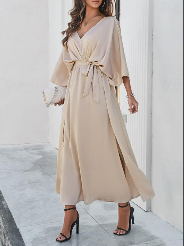 Women's Tiered Dress Maxi Dress Split Thigh Party Formal V Neck 3/4 Length Sleeve Batwing Sleeve Black Wine Green Color 2025 - US $42.99