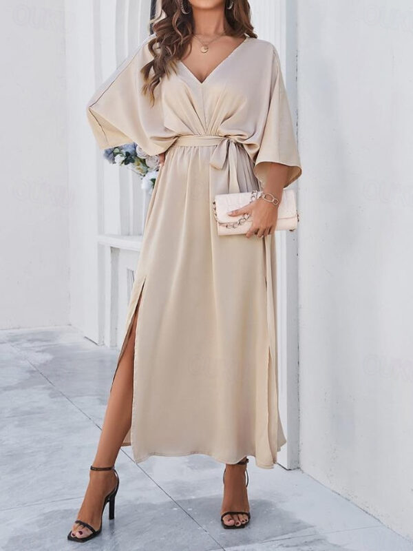 Women's Tiered Dress Maxi Dress Split Thigh Party Formal V Neck 3/4 Length Sleeve Batwing Sleeve Black Wine Green Color 2025 - US $42.99