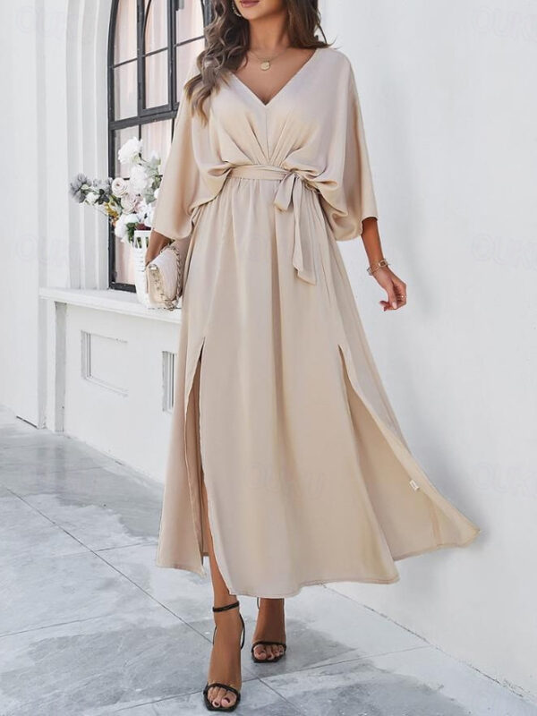 Women's Tiered Dress Maxi Dress Split Thigh Party Formal V Neck 3/4 Length Sleeve Batwing Sleeve Black Wine Green Color 2025 - US $42.99