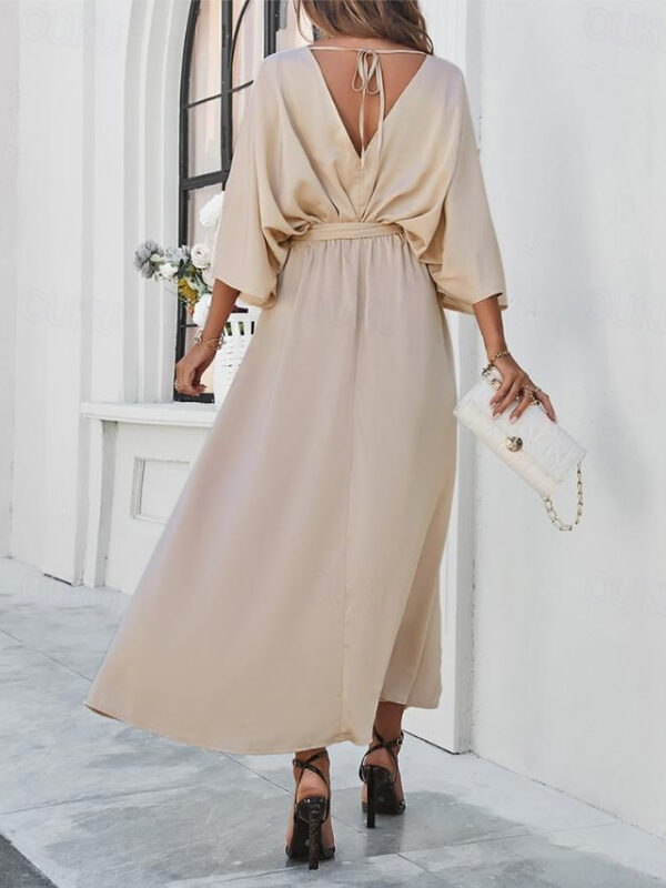 Women's Tiered Dress Maxi Dress Split Thigh Party Formal V Neck 3/4 Length Sleeve Batwing Sleeve Black Wine Green Color 2025 - US $42.99