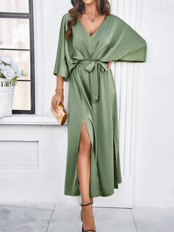 Women's Tiered Dress Maxi Dress Split Thigh Party Formal V Neck 3/4 Length Sleeve Batwing Sleeve Black Wine Green Color 2025 - US $42.99