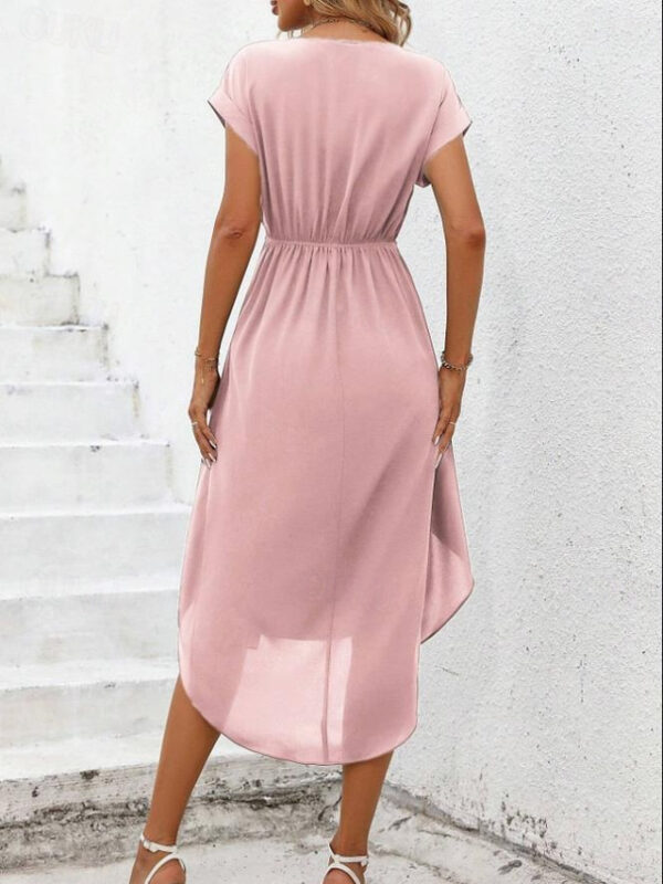 Women's V-Neck Wrap Dress Pastel Pink Short Sleeve High-Low Midi Elegant Casual Date Work Summer Fashion Clothing Apparel 2025 - US $37.99